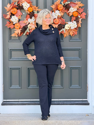 HOLIDAY BLACK SPARKLE COWL TOP Cathys Place
