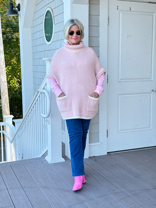 COLOR BLOCK TURTLE PINK POCKET SWEATER
