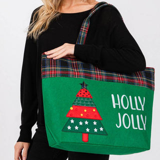 Holly Jolly Letter Christmas Tree Christmas Tote Bag