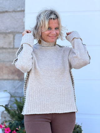 Contrast Stitch Mock Neck Sweater DOWN THE ARM OLIVE CHARLIE B