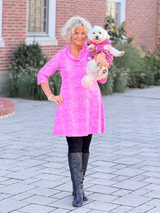 LULU B SPARKLING LEOPARD PINK RUFFLE SLEEVE  DRESS Cathys Place