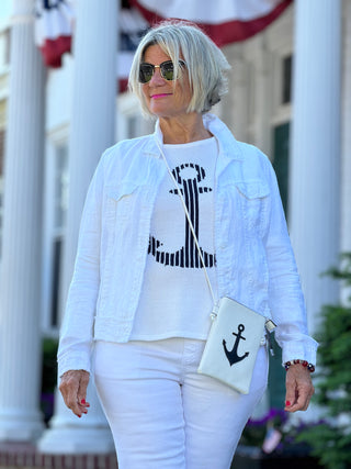 LULU-B WHITE ANCHOR SWEATER