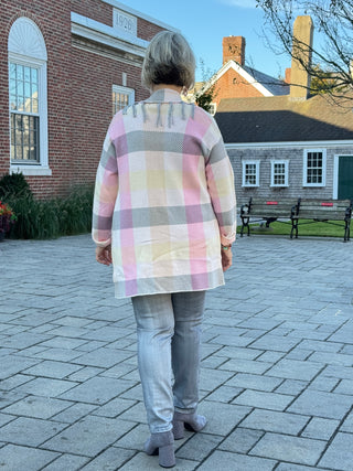 Women's Luxe Plaid Fringed Sweater Cardigan