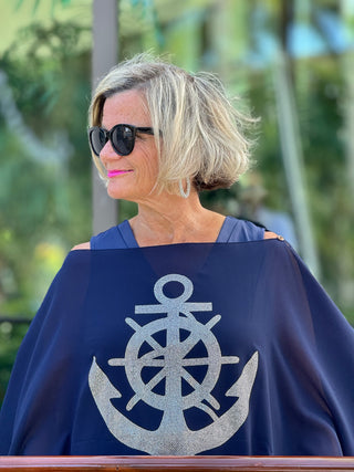 SWAROVSKI  CRYSTAL NAVY ANCHOR STATEMENT TOP