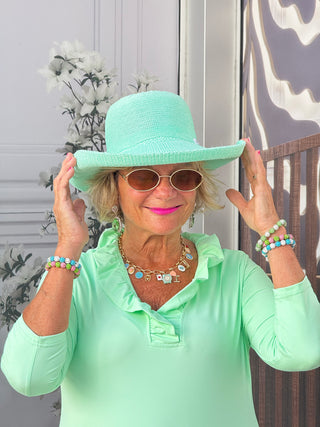 CLEAR GREEN SLEEVE RUFFLE TOP