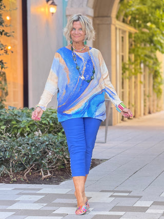 EMBELLISHED  LATTICE CAPRI COBALT LULU-B