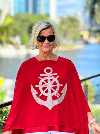 SWAROVSKI CRYSTAL RED ANCHOR STATEMENT TOP