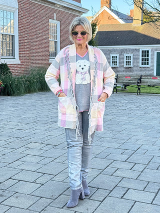 Women's Luxe Plaid Fringed Sweater Cardigan