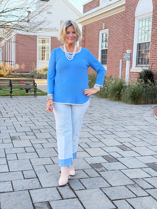 Women's Contrast Embroidered Solid Knit Top bluebell Cathys Place