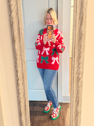 Bow Pearl Christmas Sweater Little Daisy Closet