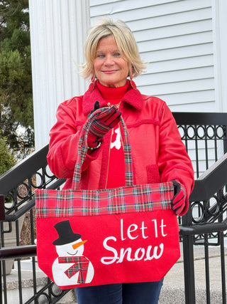 Let It Snow Letter Snowman Christmas Tote Bag Cathys Place