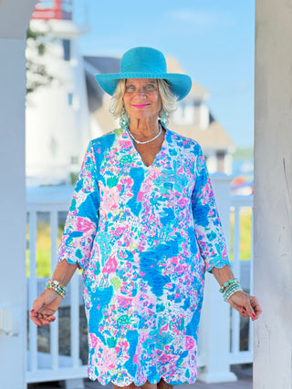 LULU B PALM BEACH SPLASH SCALLOP SLEEVE DRESS LULU-B