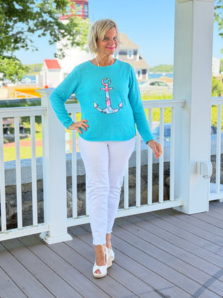 BEACH CLUB AQUA CAPE COD ANCHOR SWEATER LULU-B