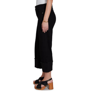 Jet Black Cropped Wide Leg Cuff Jeans Cathys Place