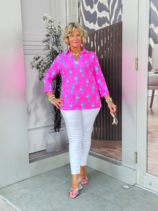LULU B SEAHORSE BAY 3/4 SLEEVE V-NECK COLLAR SHIRT