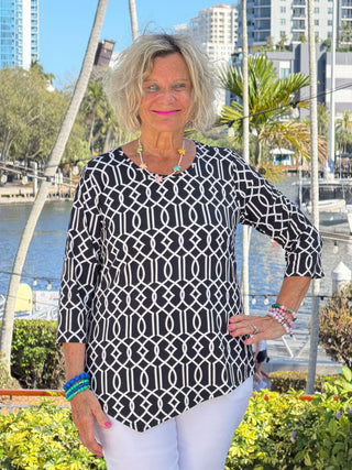 LULU B MIDNIGHT TRELLIS ASYMMETRIC TOP LULU-B