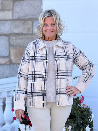 Short Plaid Knit Jacket CHARLIE B