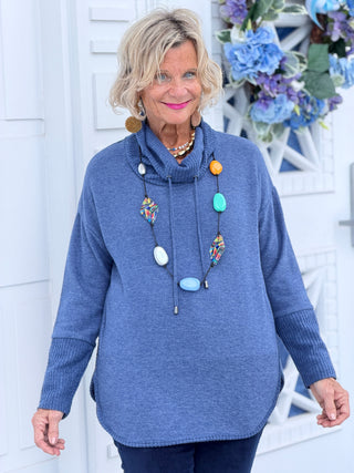 Women's Cozy Cowl Neck Solid Pullover Top INDIGO Cathys Place