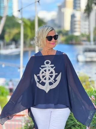 SWAROVSKI  CRYSTAL NAVY ANCHOR STATEMENT TOP