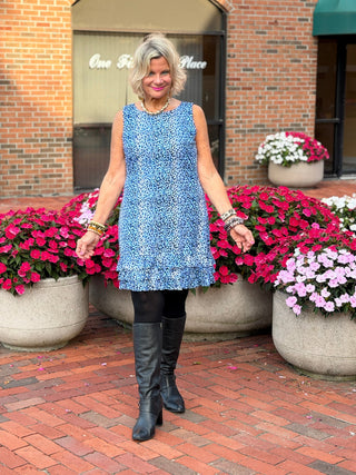 LULU B SPARKLING BLUE SHIFT RUFFLE DRESS LULU-B