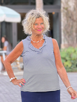 NAUTICAL NAVY SLEEEVLESS RUFFLE LULU-B