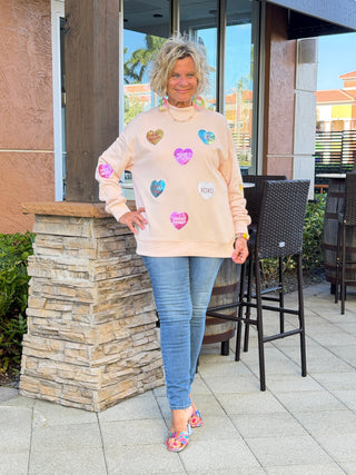 Sequin Romantic Heart Graphic Valentines Sweatshirt Cathys Place