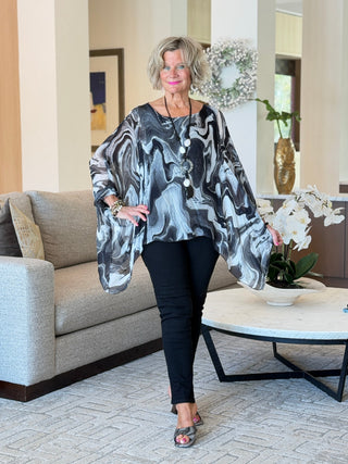 Black Swirl Silk Top Cathys Place