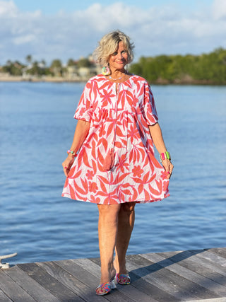 White Dot Floral Dress w/ Tassels