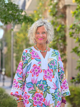 Women's Bold Tropical Solid Trim Shift Dress Cathys Place