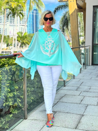 SWAROVSKI CRYSTAL SEAFOAM ANCHOR STATEMENT TOP