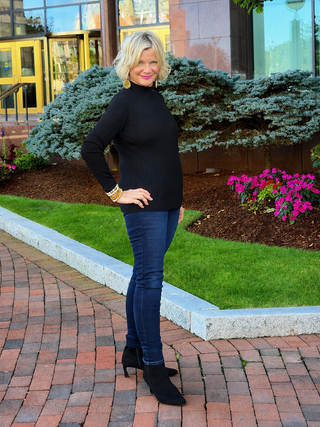 Basic Ribbed Knit Mock Neck Long Sleeve Sweater BLACK CHARLIE B