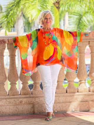 Sofia Sunrise Orange Silk Kaftan Cathys Place