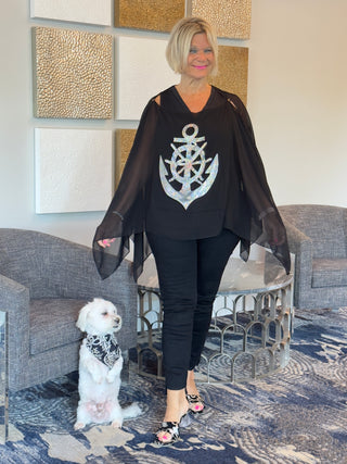 SWAROVSKI CRYSTAL BLACK ANCHOR STATEMENT TOP