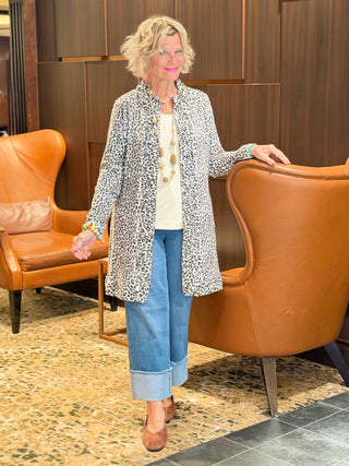LULU-B CHEETAH WINTER WHITE ROUGED CARDIGAN LULU-B
