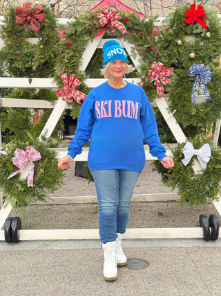 ROYAL BLUE SKI BUM Suede-Like Flocked Logo Heavyweight Sweatshirt Cathys Place