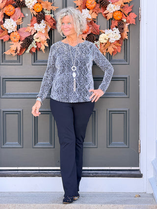 LONG SLEEVE METALLIC TEXTURED KNIT TOP Cathys Place