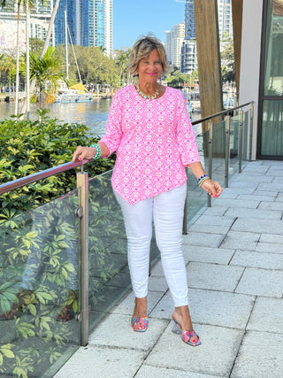 LULU B TROPIC PETALS ASYMMETRIC TOP