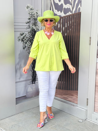 TAILORED SLEEVE LIME V NECK TOP