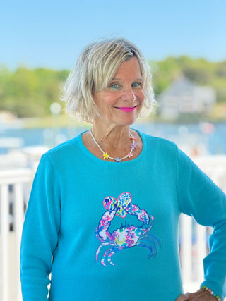 BEACH CLUB AQUA CRAB SWEATER LULU-B