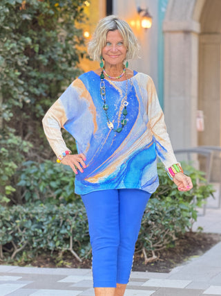 EMBELLISHED  LATTICE CAPRI COBALT LULU-B