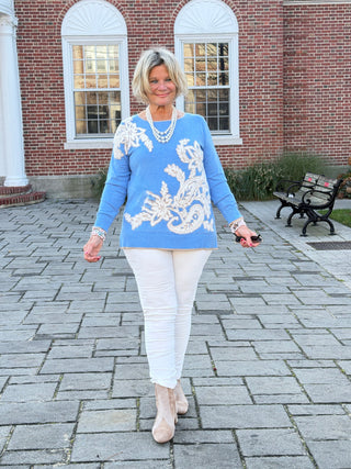 Women's Floral Paisley Eyelash Jacquard Sweater Cathys Place