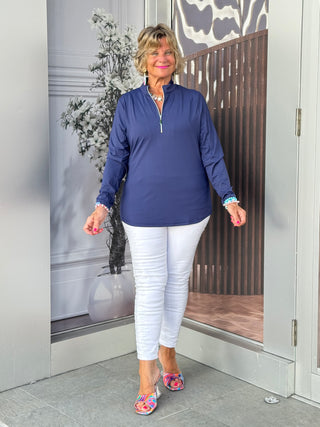 NAVY ZIPPER TOP - Cathys Place