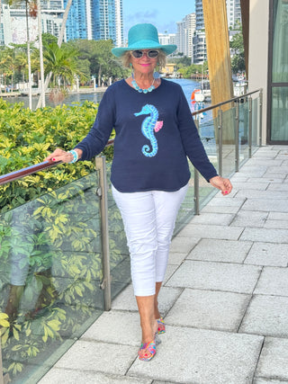 LULU-B NAVY SEAHORSE SWEATER