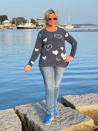 NAVY HEART CHENILLE SWEATER