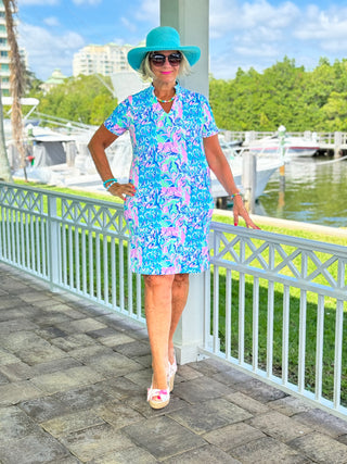 SPLASH OF PINK  SHORT SLEEVE DRESS