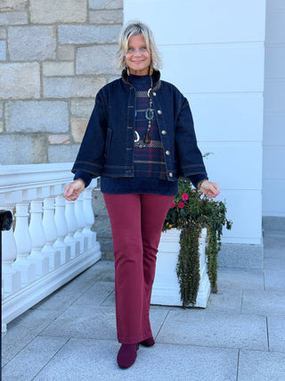 Plaid Eyelash Mock Neck Sweater CHARLIE B