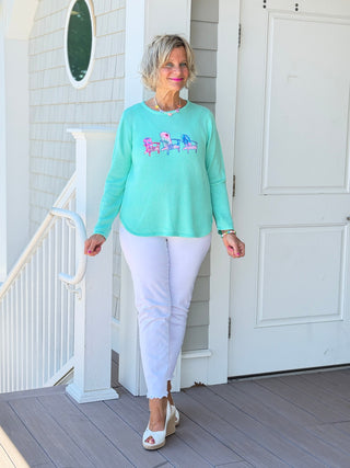 BEACH CLUB SEAFOAM ADIRONDACK SWEATER LULU-B