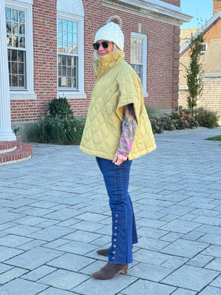 Quilted Short Sleeves Puffer Pullover Poncho Mustard Cathys Place