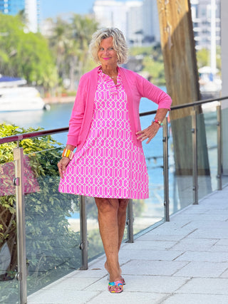 LULU B PALM BEACH LATTICE RUFFLE DRESS LULU-B