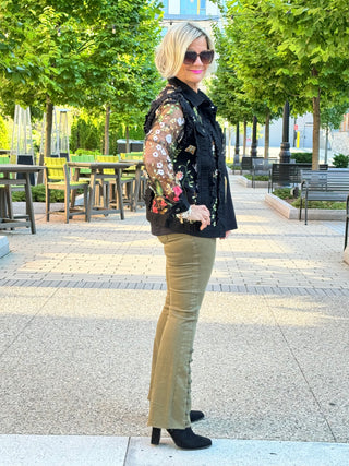 Ethyl The Long  Olive Lean Flair Jean - Elevated